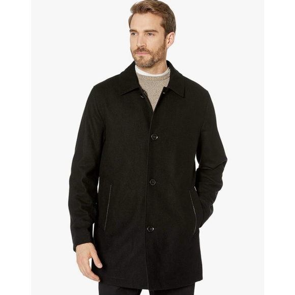 Men's Cole Haan Reversible to Raincoat Wool Overcoat Car Coat Size M Black - Picture 1 of 14